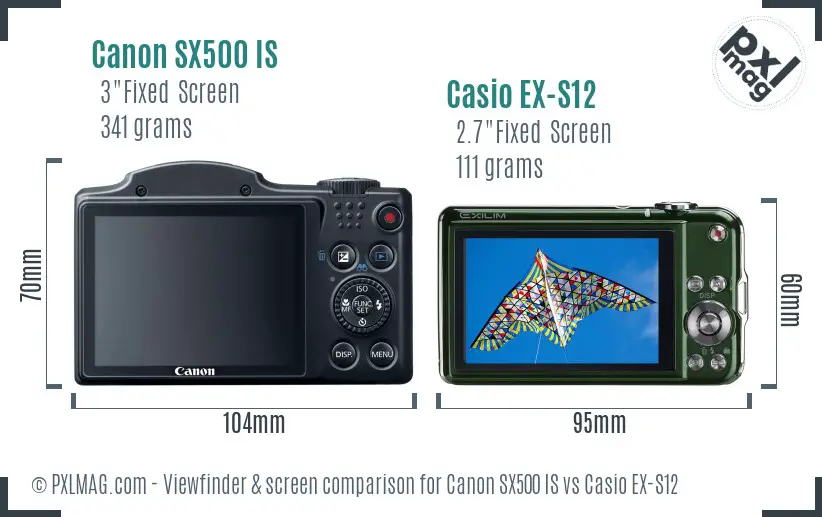 Canon SX500 IS vs Casio EX-S12 Screen and Viewfinder comparison