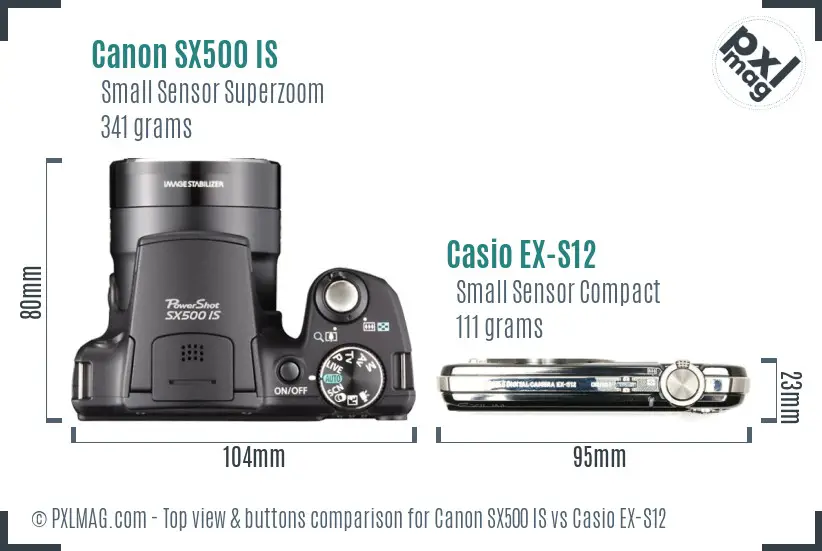 Canon SX500 IS vs Casio EX-S12 top view buttons comparison