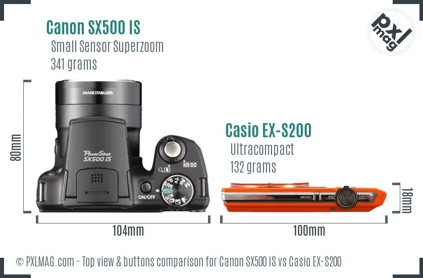 Canon SX500 IS vs Casio EX-S200 top view buttons comparison