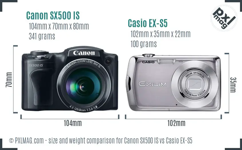 Canon SX500 IS vs Casio EX-S5 size comparison