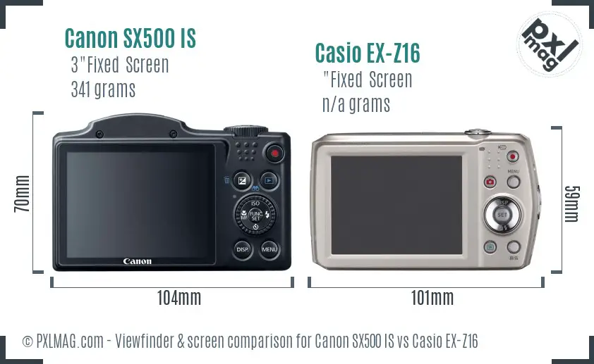 Canon SX500 IS vs Casio EX-Z16 Screen and Viewfinder comparison Canon SX500 IS vs Casio EX-Z16 Screen and Viewfinder comparison