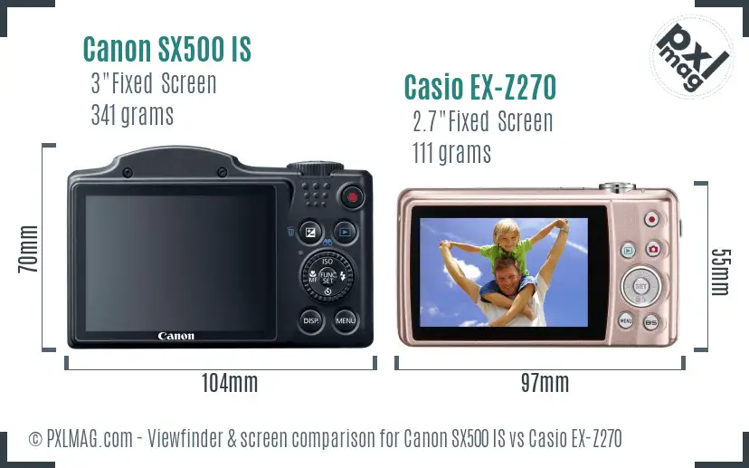Canon SX500 IS vs Casio EX-Z270 Screen and Viewfinder comparison