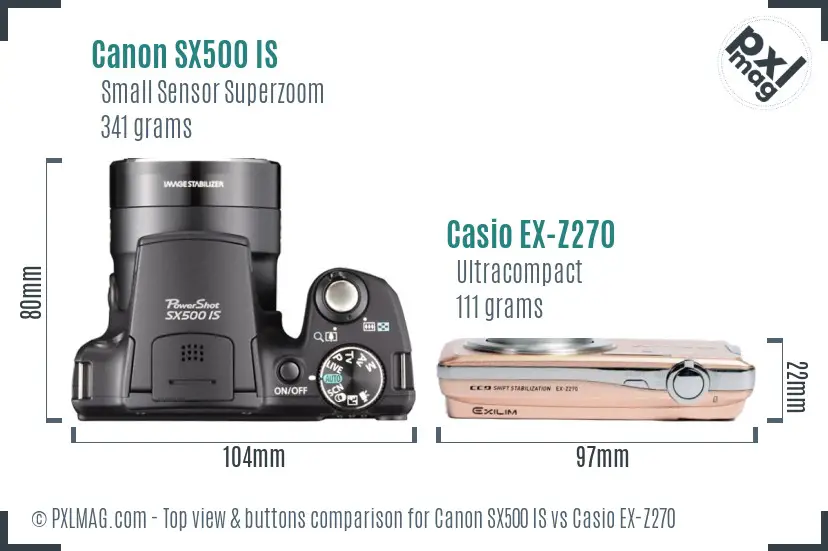 Canon SX500 IS vs Casio EX-Z270 top view buttons comparison