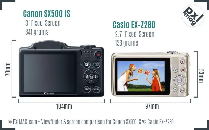 Canon SX500 IS vs Casio EX-Z280 Screen and Viewfinder comparison