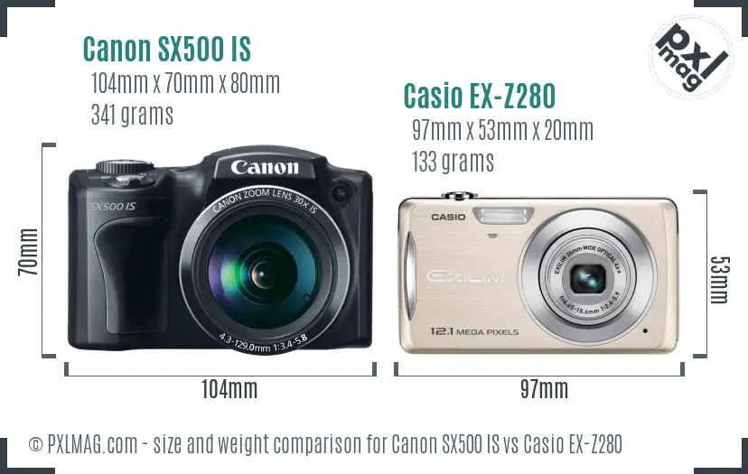 Canon SX500 IS vs Casio EX-Z280 size comparison