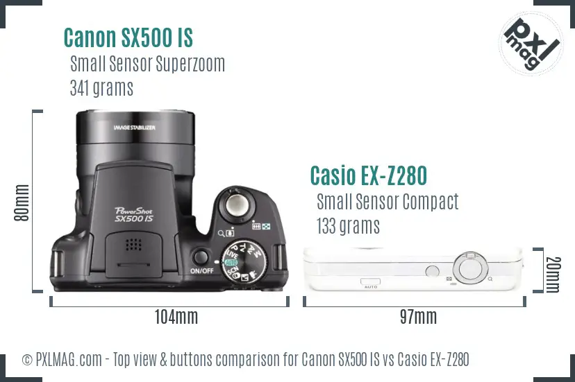 Canon SX500 IS vs Casio EX-Z280 top view buttons comparison