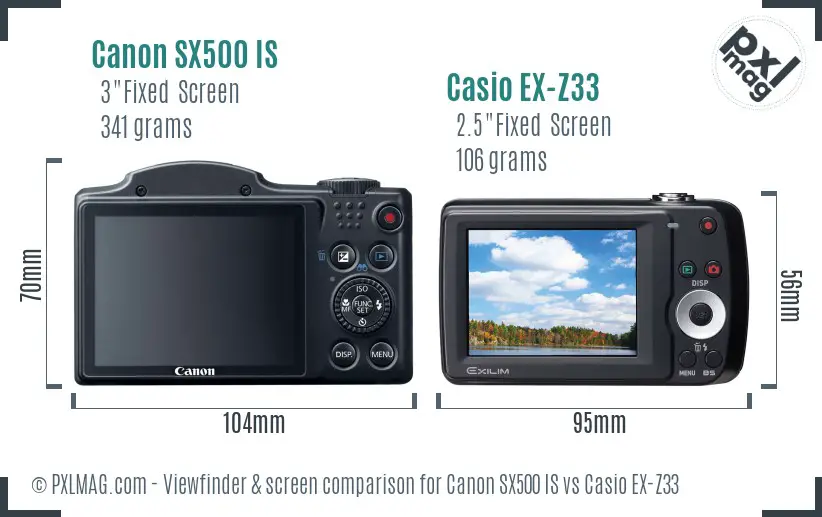 Canon SX500 IS vs Casio EX-Z33 Screen and Viewfinder comparison