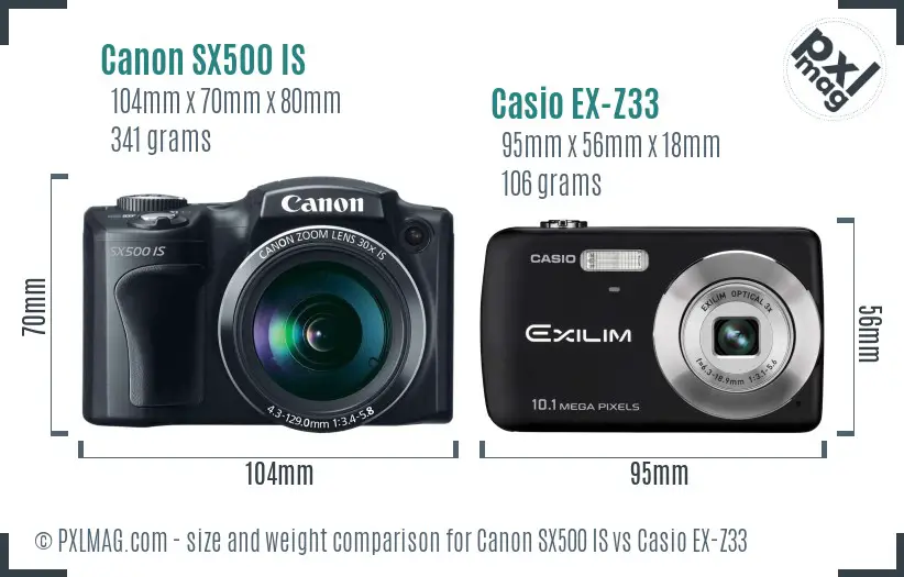 Canon SX500 IS vs Casio EX-Z33 size comparison