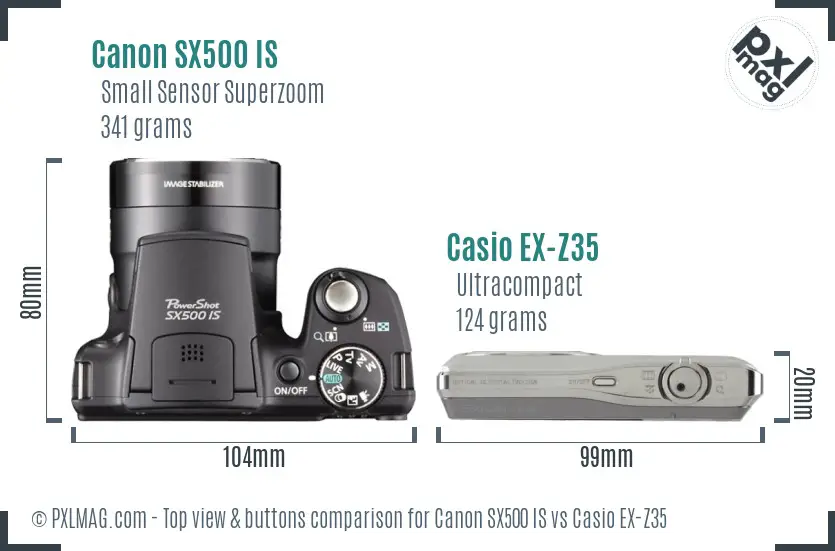 Canon SX500 IS vs Casio EX-Z35 top view buttons comparison