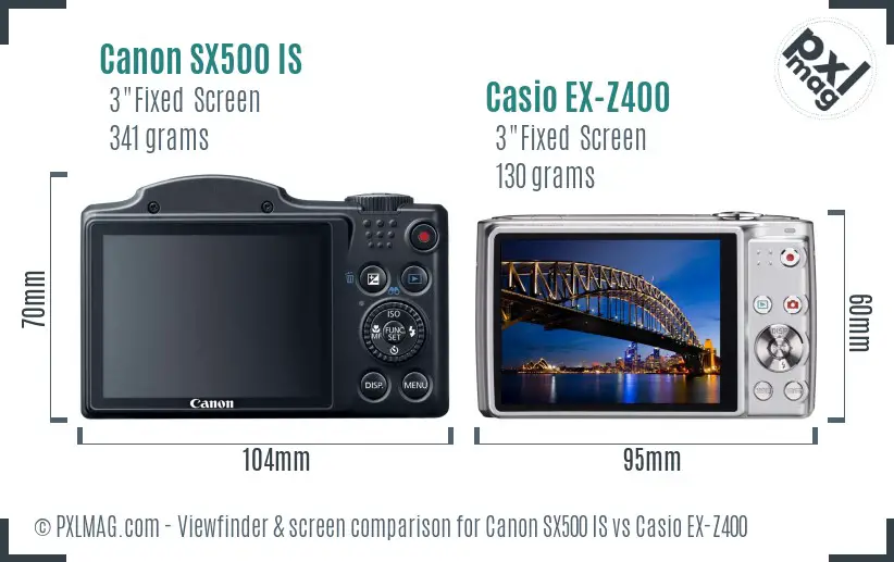 Canon SX500 IS vs Casio EX-Z400 Screen and Viewfinder comparison