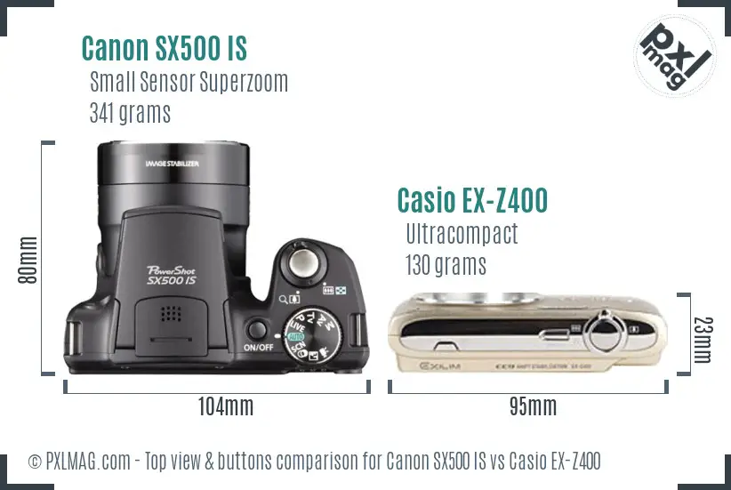 Canon SX500 IS vs Casio EX-Z400 top view buttons comparison