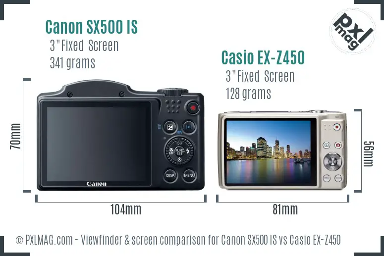 Canon SX500 IS vs Casio EX-Z450 Screen and Viewfinder comparison