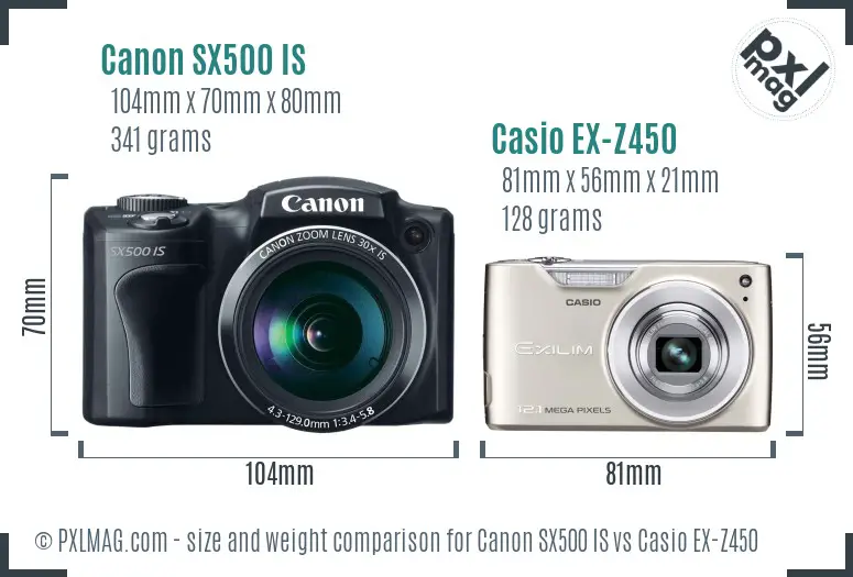 Canon SX500 IS vs Casio EX-Z450 size comparison