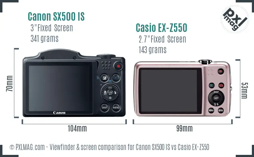 Canon SX500 IS vs Casio EX-Z550 Screen and Viewfinder comparison