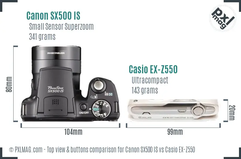 Canon SX500 IS vs Casio EX-Z550 top view buttons comparison