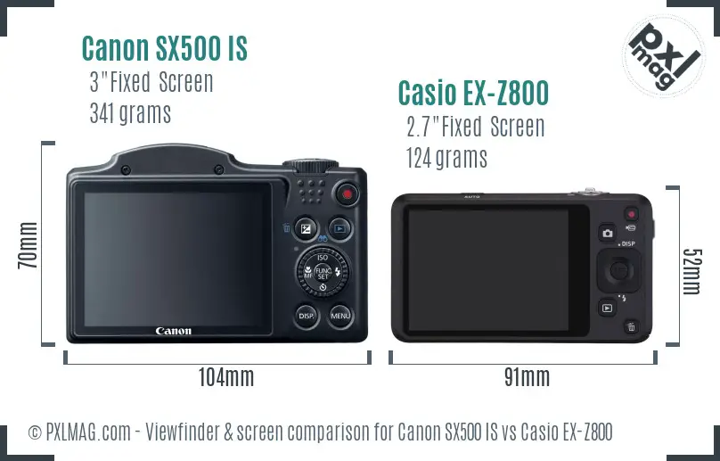 Canon SX500 IS vs Casio EX-Z800 Screen and Viewfinder comparison
