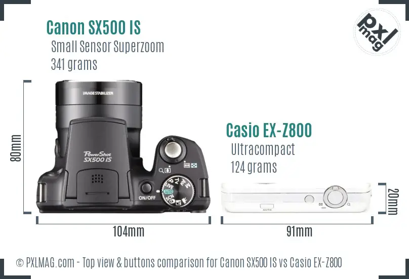 Canon SX500 IS vs Casio EX-Z800 top view buttons comparison