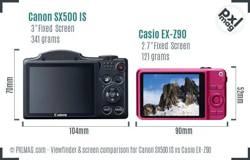 Canon SX500 IS vs Casio EX-Z90 Screen and Viewfinder comparison