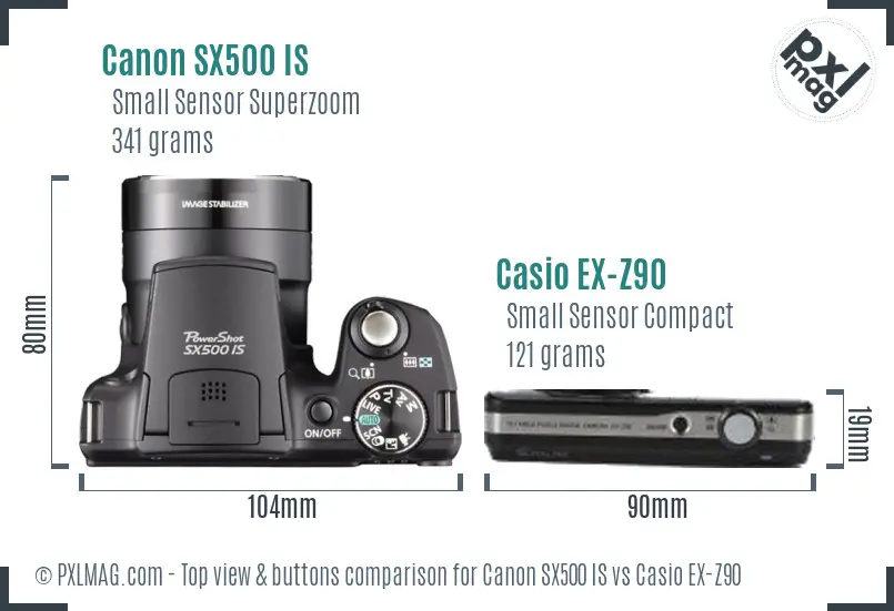 Canon SX500 IS vs Casio EX-Z90 top view buttons comparison