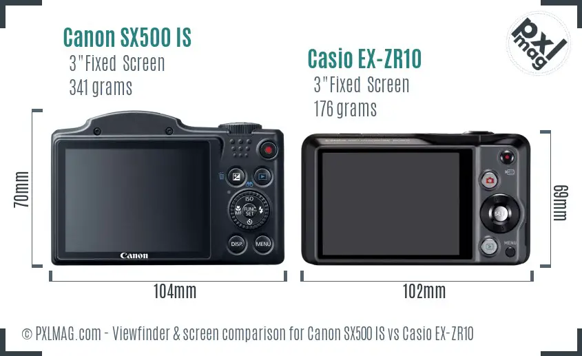 Canon SX500 IS vs Casio EX-ZR10 Screen and Viewfinder comparison