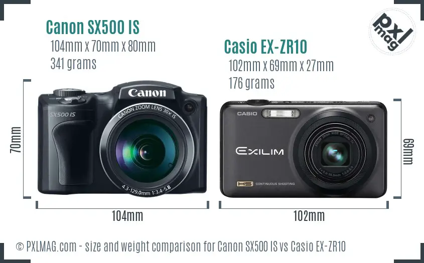 Canon SX500 IS vs Casio EX-ZR10 size comparison
