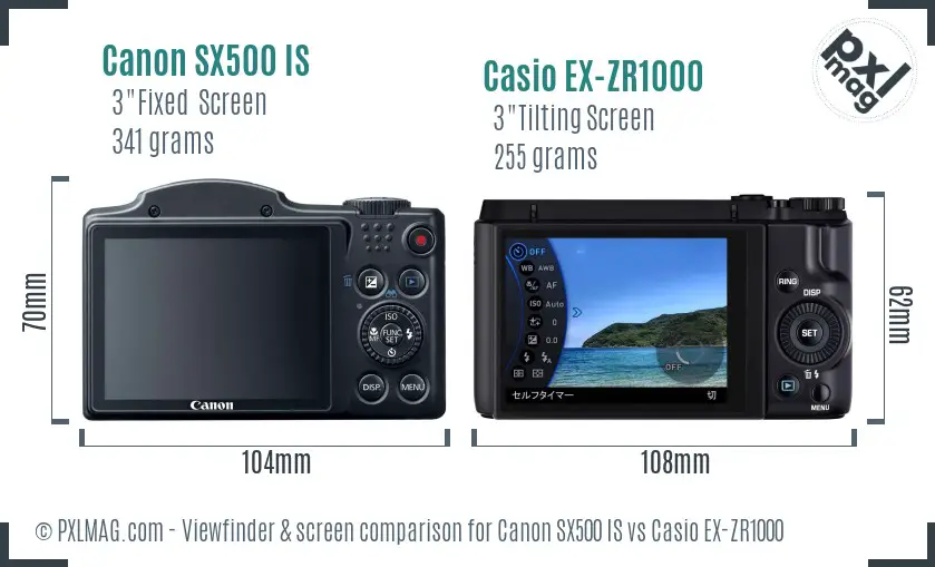 Canon SX500 IS vs Casio EX-ZR1000 Screen and Viewfinder comparison