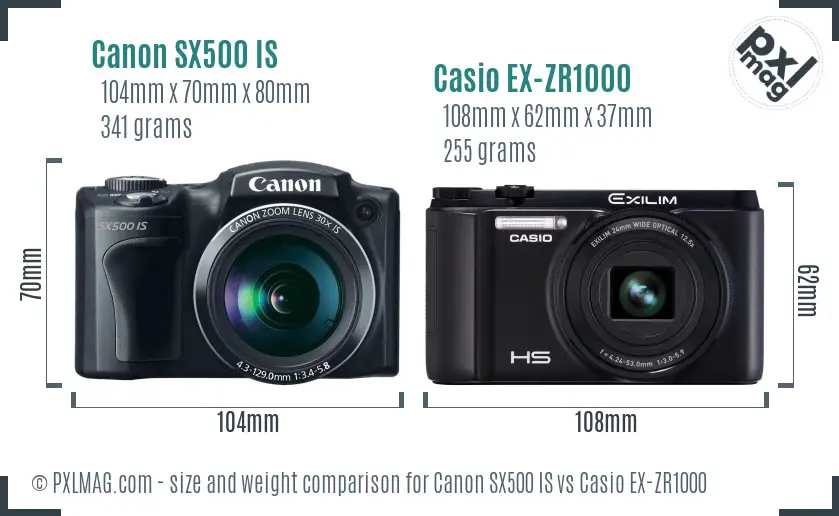 Canon SX500 IS vs Casio EX-ZR1000 size comparison