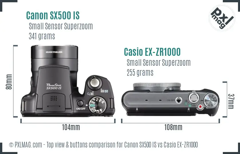 Canon SX500 IS vs Casio EX-ZR1000 top view buttons comparison