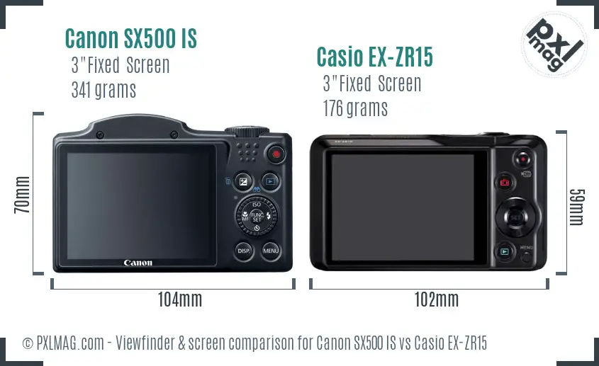 Canon SX500 IS vs Casio EX-ZR15 Screen and Viewfinder comparison