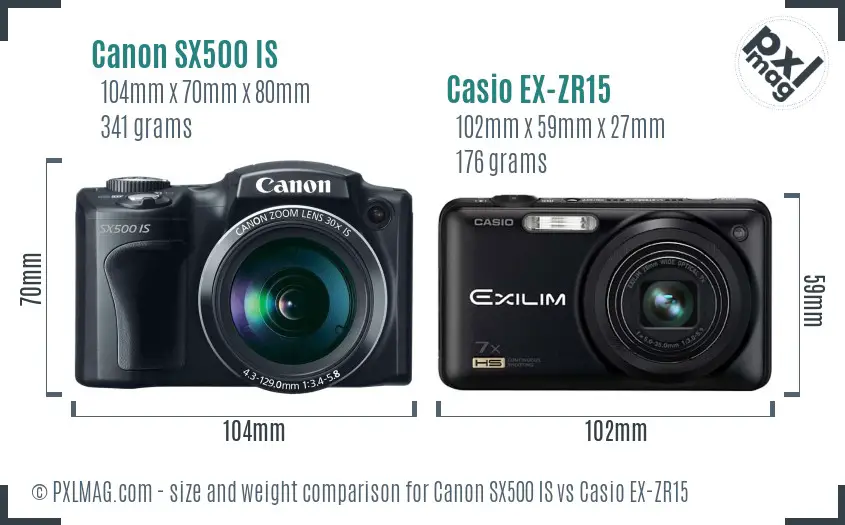 Canon SX500 IS vs Casio EX-ZR15 size comparison