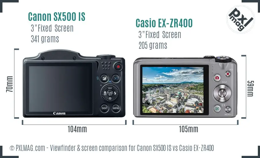 Canon SX500 IS vs Casio EX-ZR400 Screen and Viewfinder comparison