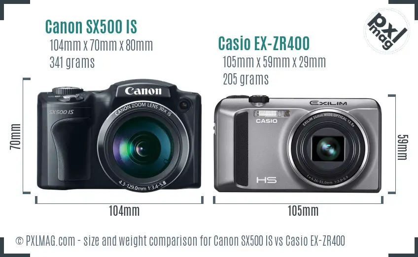 Canon SX500 IS vs Casio EX-ZR400 size comparison