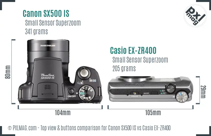 Canon SX500 IS vs Casio EX-ZR400 top view buttons comparison