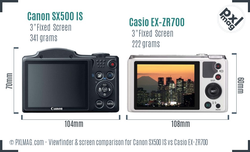 Canon SX500 IS vs Casio EX-ZR700 Screen and Viewfinder comparison