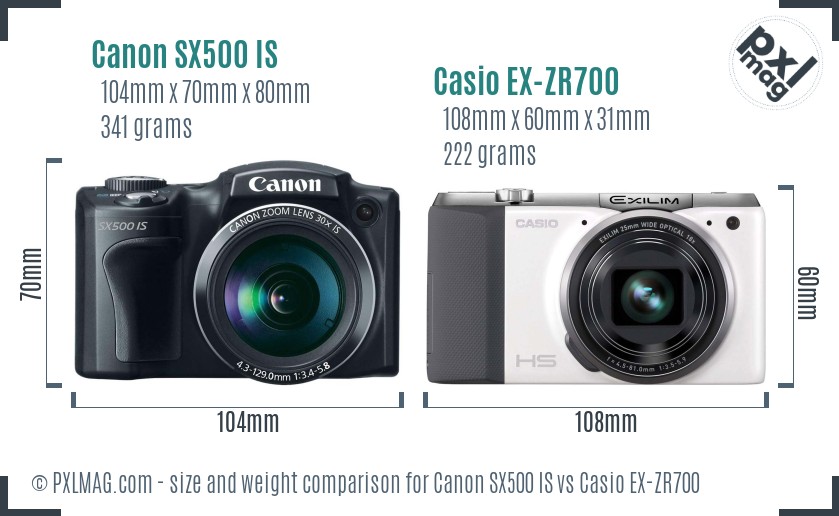 Canon SX500 IS vs Casio EX-ZR700 size comparison