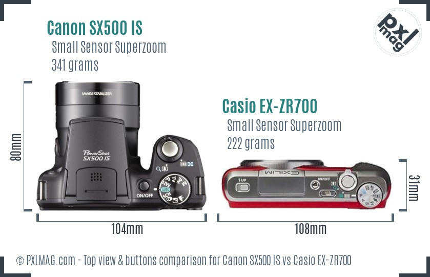 Canon SX500 IS vs Casio EX-ZR700 top view buttons comparison