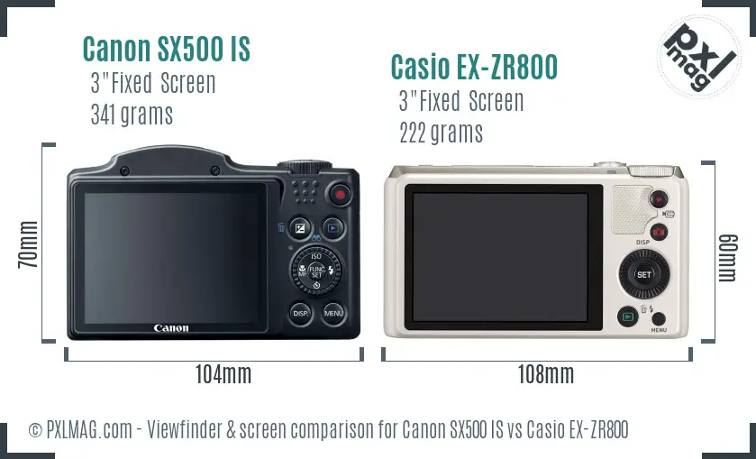 Canon SX500 IS vs Casio EX-ZR800 Screen and Viewfinder comparison