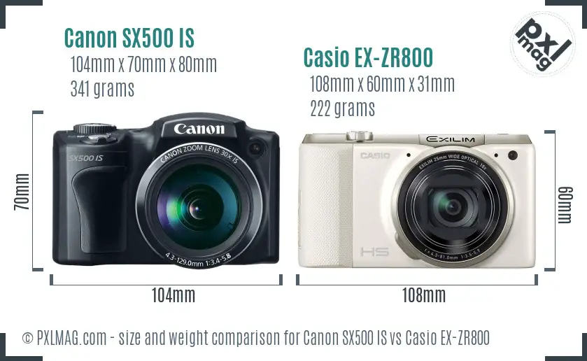 Canon SX500 IS vs Casio EX-ZR800 size comparison