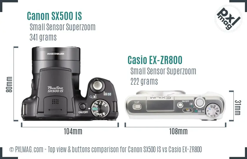 Canon SX500 IS vs Casio EX-ZR800 top view buttons comparison