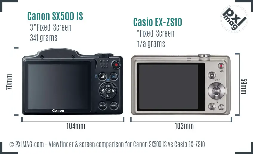 Canon SX500 IS vs Casio EX-ZS10 Screen and Viewfinder comparison