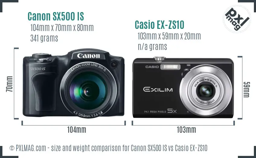 Canon SX500 IS vs Casio EX-ZS10 size comparison