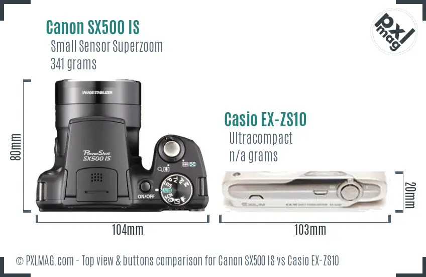 Canon SX500 IS vs Casio EX-ZS10 top view buttons comparison