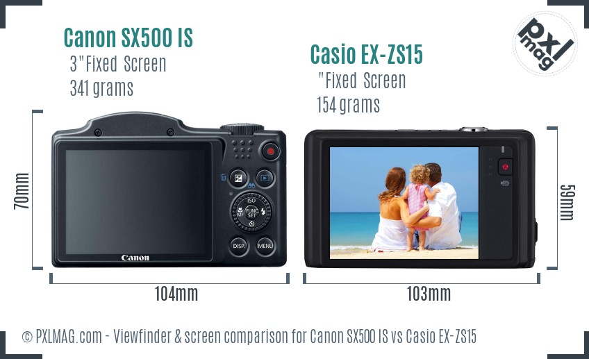 Canon SX500 IS vs Casio EX-ZS15 Screen and Viewfinder comparison