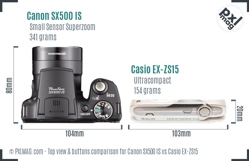 Canon SX500 IS vs Casio EX-ZS15 top view buttons comparison