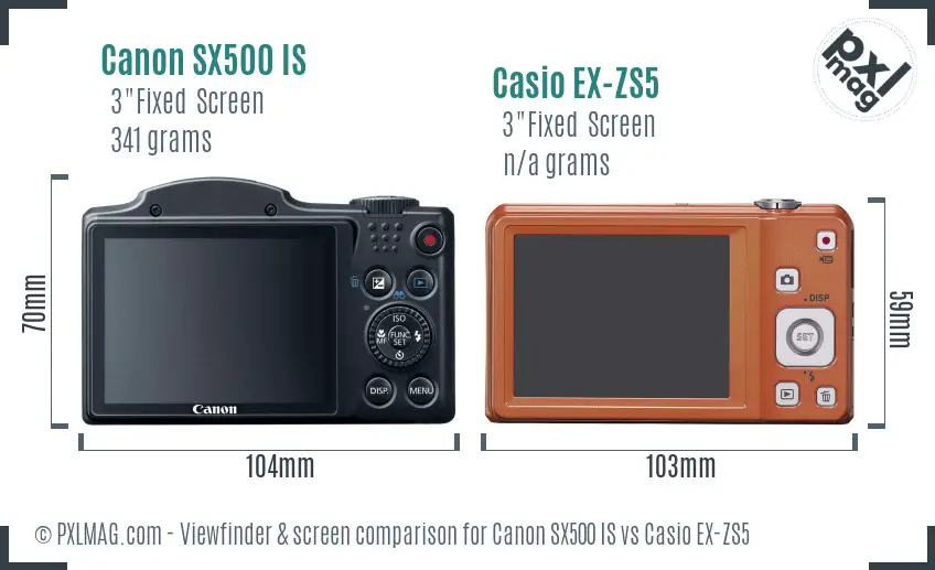 Canon SX500 IS vs Casio EX-ZS5 Screen and Viewfinder comparison