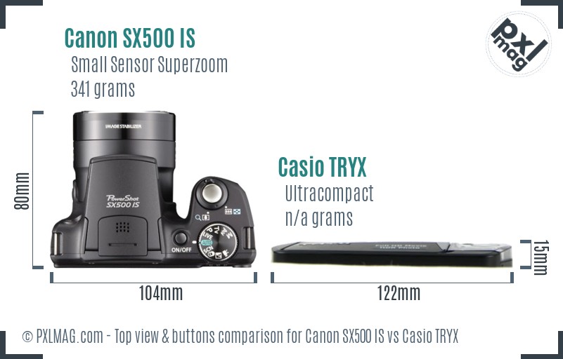 Canon SX500 IS vs Casio TRYX top view buttons comparison