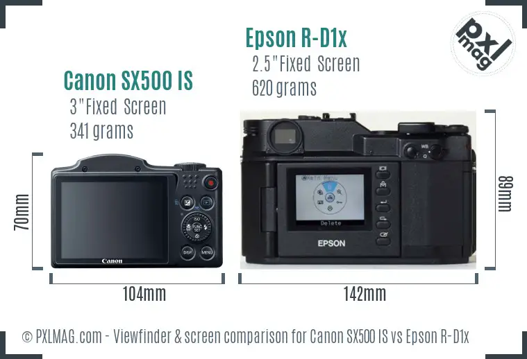 Canon SX500 IS vs Epson R-D1x Screen and Viewfinder comparison