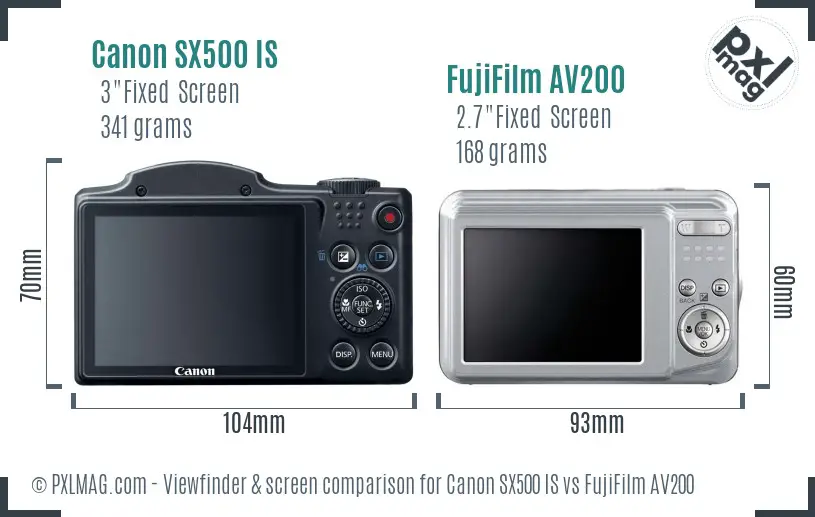 Canon SX500 IS vs FujiFilm AV200 Screen and Viewfinder comparison