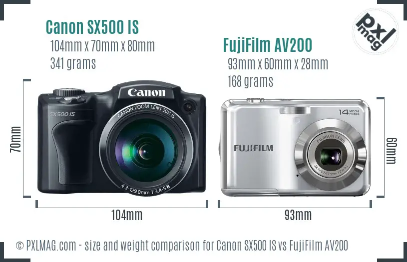 Canon SX500 IS vs FujiFilm AV200 size comparison