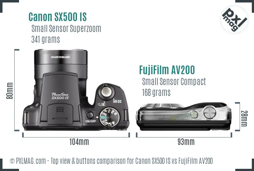 Canon SX500 IS vs FujiFilm AV200 top view buttons comparison